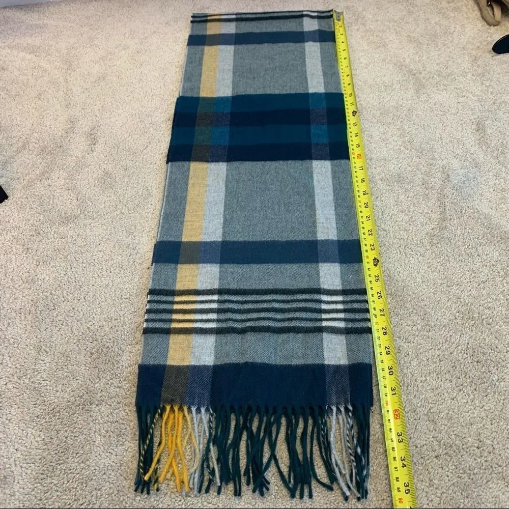 Etereo blue yellow plaid check warm fall winter soft scarf 💥